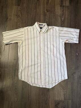 Stanley Blacker Short Sleeve Button Down Oxford Shirt Size 16 Striped